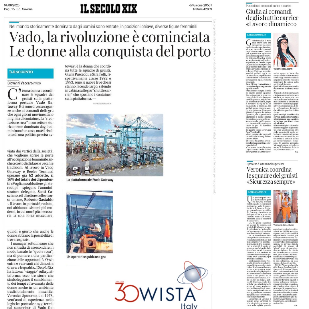 Something is changing at the Port of Vado: women are taking on key roles in a traditionally male-dominated sector, bringing skills, vision, and a fresh approach.
The Il Secolo XIX article tells the story of a transformation already underway – one that mirrors Wista’s mission: to give voice and space to women in shipping.
A strong signal for the entire Italian port industry: diversity and inclusion are not just slogans, but real drivers of growth and competitiveness.
#wistaiternational #womenwhomodetheworld
Nel porto di Vado qualcosa sta cambiando: le donne conquistano ruoli chiave in un settore storicamente maschile, portando competenze, visione e un approccio innovativo.
L’articolo de Il Secolo XIX racconta un cambiamento che è già in atto, e che rispecchia pienamente la missione di Wista: dare voce e spazio alle professioniste dello shipping.
Un segnale forte per tutta la portualità italiana: diversità e inclusione non sono slogan, ma leve concrete di crescita e competitività.
#wistaitaly #professionistedelmare