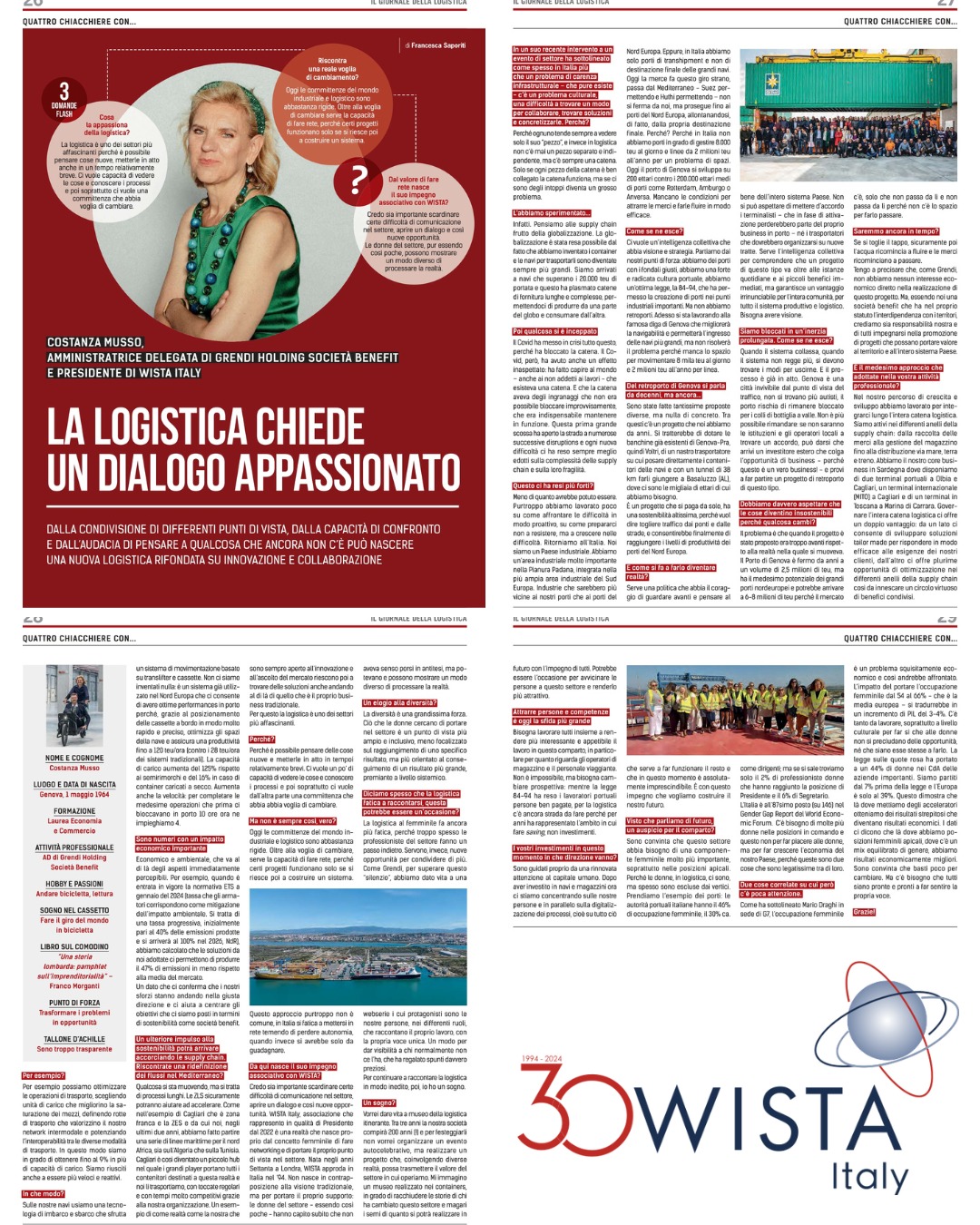 Our President Costanza Musso was recently interviewed by Il Giornale della Logistica.
Speaking about WISTA, she highlighted a key message:
“I believe it is important to break down certain communication barriers in the sector, open dialogue and thus create new opportunities. WISTA Italy, which I have represented since 2022, was born precisely from the female approach to networking and from bringing our perspective into the industry.”
Founded in London in the 1970s and established in Italy in 1994, WISTA was not created in opposition to the traditional vision, but to provide support and contribute with a different, inclusive and collaborative approach.
A message that reaffirms the value of networking and diversity as drivers for growth in the maritime and logistics sector.
#wistaiternational #womenwhomodetheworld
La nostra Presidente Costanza Musso è stata intervistata da Il Giornale della Logistica.
Parlando di WISTA, ha sottolineato un punto centrale:
“Credo sia importante scardinare certe difficoltà di comunicazione nel settore, aprire un dialogo e così nuove opportunità. WISTA Italy, che rappresento dal 2022, nasce proprio dal concetto femminile di fare networking e portare il proprio punto di vista nel settore.”
Fondata a Londra negli anni Settanta e arrivata in Italia nel 1994, WISTA non nasce in contrapposizione alla visione tradizionale, ma per offrire supporto e contribuire con un approccio diverso, inclusivo e collaborativo.
Una voce che ribadisce il valore del networking e della diversità come leve per la crescita del settore marittimo e logistico.
#WISTAItaly #professionistedelmare