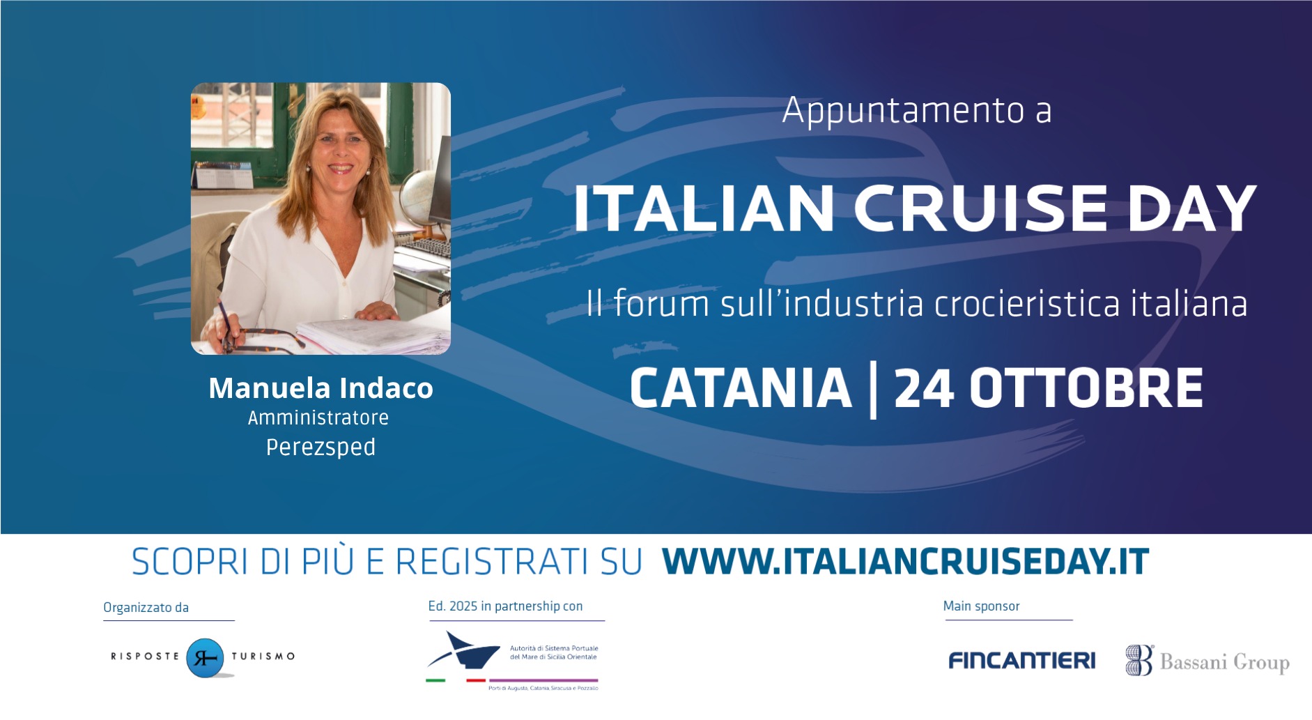 Venerdì 24 ottobre la nostra socia Manuela Indaco parteciperà alla 12ª edizione di Italian Cruise Day a Catania
Un appuntamento nazionale che ogni anno riunisce professionisti, istituzioni e appassionati del comparto crocieristico da tutta Italia, per confrontarsi sulle sfide e le opportunità di un settore in continua crescita.
Siamo felici di vedere le nostre socie protagoniste in momenti così rilevanti per il settore marittimo!
#italiancruiseday #wistaitaly #professionistedelmare
On Friday, October 24th, our member Manuela Indaco will join the 12th edition of #ItalianCruiseDay in Catania
A unique occasion that brings together professionals, institutions, and cruise enthusiasts from all over Italy to exchange ideas and explore the future of the cruise industry.
We’re glad to see our members engaged in such important conversations for the maritime sector!
#wistainternational #WomenWhoMovetheWorld