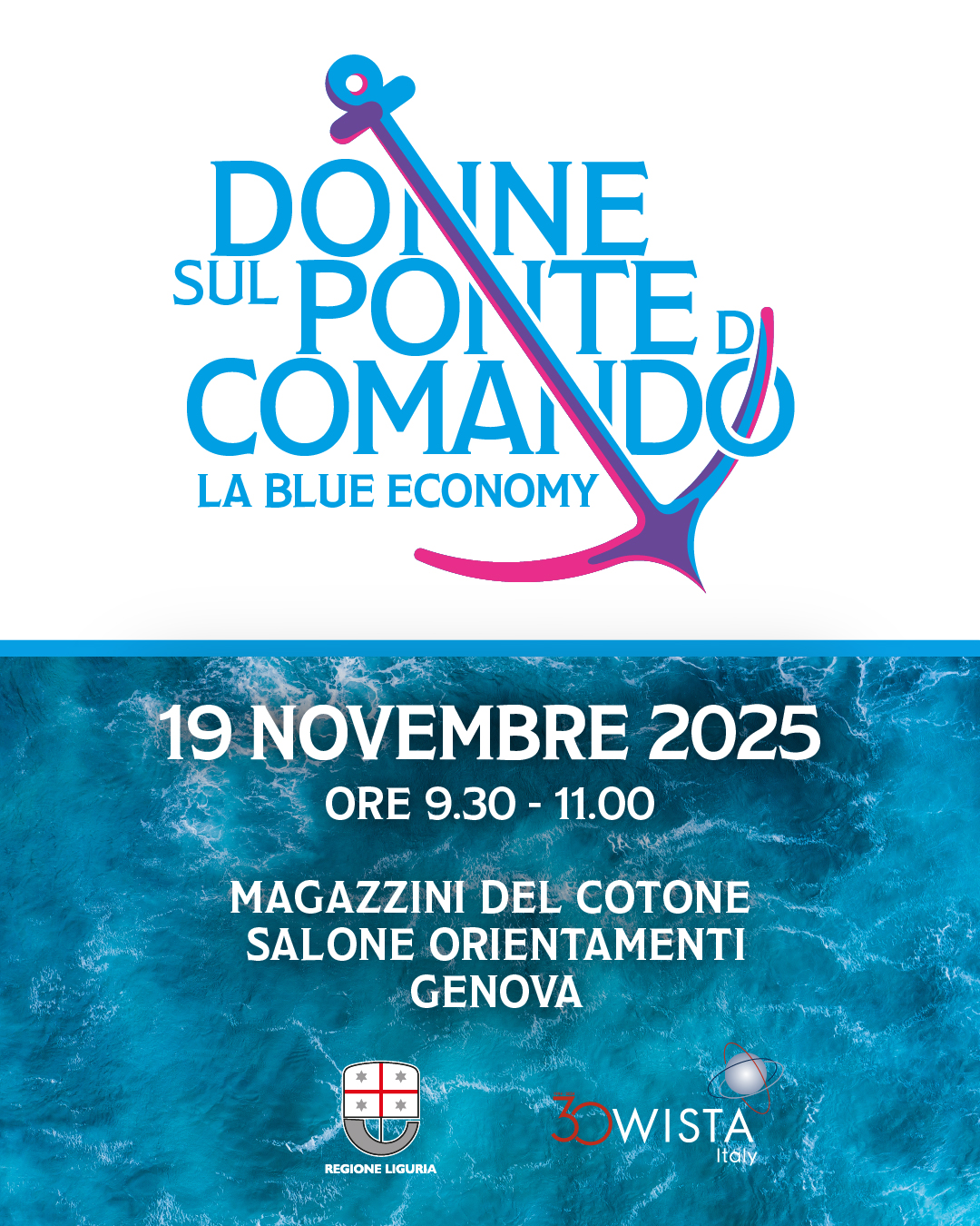 🇮🇹 Appuntamento con Donne sul ponte di comando. La Blue Economy.
Siamo felici di invitarvi a un nuovo incontro dedicato al nostro libro “Donne sul ponte di comando”, un momento di dialogo e confronto sulle esperienze e le prospettive della leadership femminile nell’economia del mare.
📅 19 novembre 2025
🕤 09:30 – 11:00
📍 Genova, Magazzini del Cotone – Sala Orientamenti
L’incontro sarà aperto dall’Assessore alle Pari Opportunità Simona Ferro. La moderazione è affidata alla nostra socia Caterina Cerrini.
Interverranno come relatrici le socie:
Barbara Pozzolo
Fabiola Mascardi
Alena Anosova
Chiara Giovine
Daniela Fadda
Un’occasione speciale per dare voce alle professioniste che ogni giorno contribuiscono con competenza, visione e determinazione a tracciare nuove rotte nel settore marittimo.
Vi aspettiamo!
#WISTAItaly #professionistedelmare
🇬🇧 Appointment with Donne sul ponte di comando. La Blue Economy.
We are pleased to invite you to a new event dedicated to our book “Women on the Bridge”, a moment of dialogue and reflection on the experiences and perspectives of female leadership in the maritime economy.
📅 19 November 2025
🕤 09:30 – 11:00
📍 Genoa, Magazzini del Cotone – Sala Orientamenti
The session will be introduced by Simona Ferro, Regional Councillor for Equal Opportunities. Moderation will be led by our member Caterina Cerrini.
Speakers:
Barbara Pozzolo
Fabiola Mascardi
Alena Anosova
Chiara Giovine
Daniela Fadda
A special opportunity to give voice to professionals who, with expertise, vision, and determination, contribute every day to shaping new pathways in the maritime sector.
We look forward to seeing you there!
#wistainternational #WomenWhoMovetheWorld