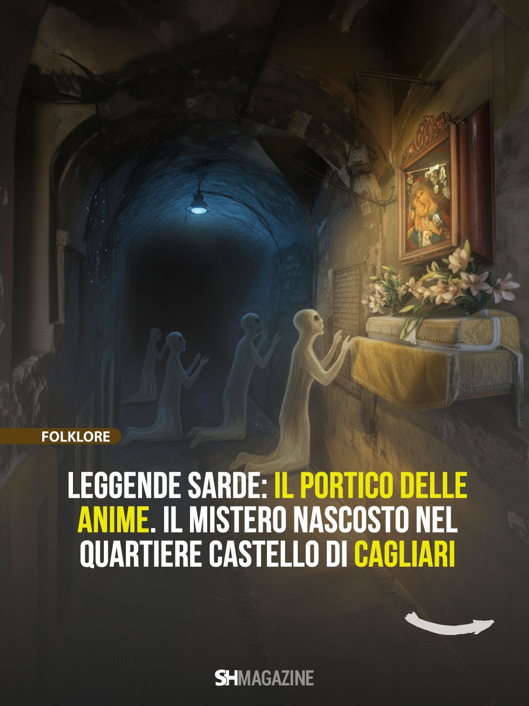 🕯️ Nel cuore del quartiere Castello di Cagliari si cela un passaggio che da secoli sussurra segreti. Via Alberto Lamarmora, antica ruga Mercatorum dei mercanti pisani, dimora di nobili e argentieri, nasconde tra i suoi vicoli stretti il Portico delle Anime. 🌙 Un tunnel angusto illuminato solo da una lampada fioca, dove l’effige della Madonna delle Grazie veglia su un mistero inquietante. Gli abitanti raccontano di aver udito lamenti di anime in pena davanti al quadro sacro. Ombre che si muovono, voci indistinte che emergono dal buio. ⚔️ Si narra che durante un Giovedì Santo, Sant’Efisio apparve minaccioso nel portico a un sabotatore intenzionato ad avvelenare le acquasantiere delle chiese cagliaritane. Il santo lo fermò sul nascere. Da allora, ogni anno, il suo simulacro sosta davanti alla Vergine in processione. Una tradizione che unisce fede e leggenda, viva ancora oggi. 🏛️ Tra palazzi segnati dai bombardamenti della Seconda Guerra Mondiale e archi gotico-catalani, il Portico conserva un fascino che sfida il tempo. Cagliari di giorno è luce, ma di notte Castello rivela il suo volto enigmatico. 👉 La storia completa di Raffaella Piras, con tutti i dettagli delle leggende e della storia del luogo, ti aspetta su SHmag.it 📰 🕯️ Nel cuore del quartiere Castello di Cagliari si cela un passaggio che da secoli sussurra segreti. Via Alberto Lamarmora, antica ruga Mercatorum dei mercanti pisani, dimora di nobili e argentieri, nasconde tra i suoi vicoli stretti il Portico delle Anime. 🌙 Un tunnel angusto illuminato solo da una lampada fioca, dove l’effige della Madonna delle Grazie veglia su un mistero inquietante. Gli abitanti raccontano di aver udito lamenti di anime in pena davanti al quadro sacro. Ombre che si muovono, voci indistinte che emergono dal buio. ⚔️ Si narra che durante un Giovedì Santo, Sant’Efisio apparve minaccioso nel portico a un sabotatore intenzionato ad avvelenare le acquasantiere delle chiese cagliaritane. Il santo lo fermò sul nascere. Da allora, ogni anno, il suo simulacro sosta davanti alla Vergine in processione. Una tradizione che unisce fede e leggenda, viva ancora oggi. 🏛️ Tra palazzi segnati dai bombardamenti della Seconda Guerra Mondiale e archi gotico-catalani, il Portico conserva un fascino che sfida il tempo. Cagliari di giorno è luce, ma di notte Castello rivela il suo volto enigmatico. 👉 La storia completa di Raffaella Piras, con tutti i dettagli delle leggende e della storia del luogo, ti aspetta su SHmag.it 📰