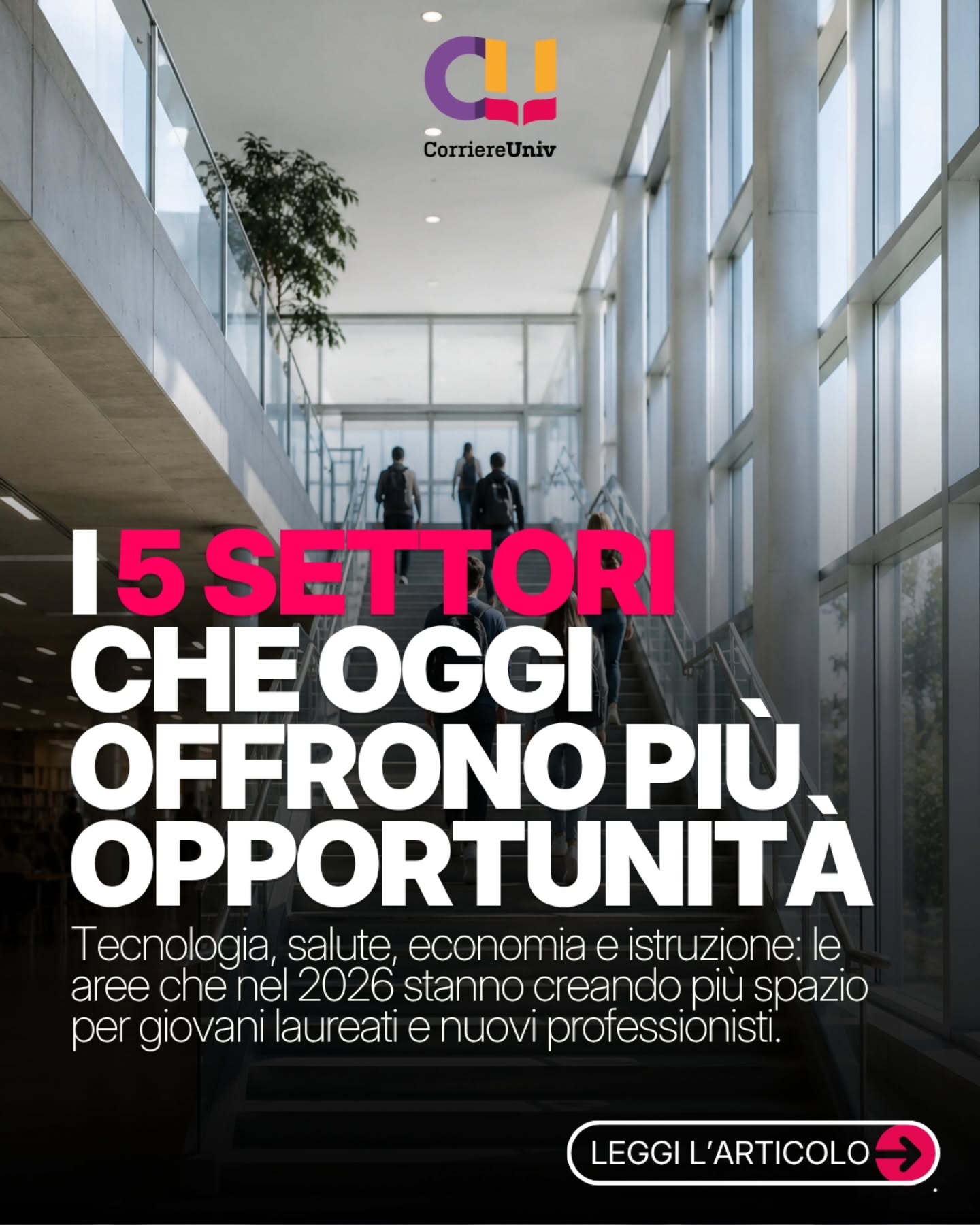 ☝️Non esistono “lauree perfette” o percorsi che garantiscono automaticamente il lavoro.
Ma ci sono settori che, in questo momento, stanno offrendo più opportunità rispetto ad altri. ✨️Tecnologia, sanità, economia e istruzione continuano infatti a cercare nuovi profili qualificati, mentre il mercato del lavoro cambia sempre più velocemente. 👀Nel carosello abbiamo raccolto 5 aree universitarie che oggi stanno creando più spazio per giovani laureati e nuove competenze. 👉E tu, quale percorso prenderesti in considerazione? #università #lavoro #studenti #orientamento #laurea Fonti:
AlmaLaurea – https://www.almalaurea.it/indagini/condizione-occupazionale-laureati
Unioncamere Excelsior – https://excelsior.unioncamere.net
MUR – https://www.mur.gov.it
ISTAT – https://www.istat.it ☝️Non esistono “lauree perfette” o percorsi che garantiscono automaticamente il lavoro.
Ma ci sono settori che, in questo momento, stanno offrendo più opportunità rispetto ad altri. ✨️Tecnologia, sanità, economia e istruzione continuano infatti a cercare nuovi profili qualificati, mentre il mercato del lavoro cambia sempre più velocemente. 👀Nel carosello abbiamo raccolto 5 aree universitarie che oggi stanno creando più spazio per giovani laureati e nuove competenze. 👉E tu, quale percorso prenderesti in considerazione? #università #lavoro #studenti #orientamento #laurea Fonti:
AlmaLaurea – https://www.almalaurea.it/indagini/condizione-occupazionale-laureati
Unioncamere Excelsior – https://excelsior.unioncamere.net
MUR – https://www.mur.gov.it
ISTAT – https://www.istat.it