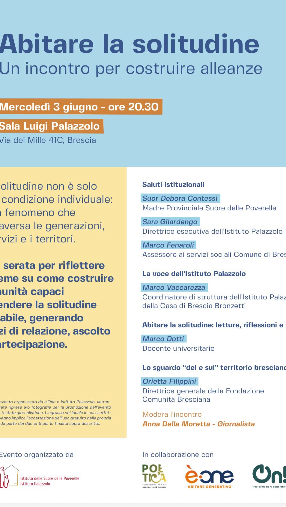 Se ti dico solitudine??????
Accogli l’invito di Marco Vaccarezza, coordinatore della nostra Casa di Brescia…
Ti aspettiamo mercoledì 3 giugno alle 20.30!
📍Brescia, via dei mille 41 C