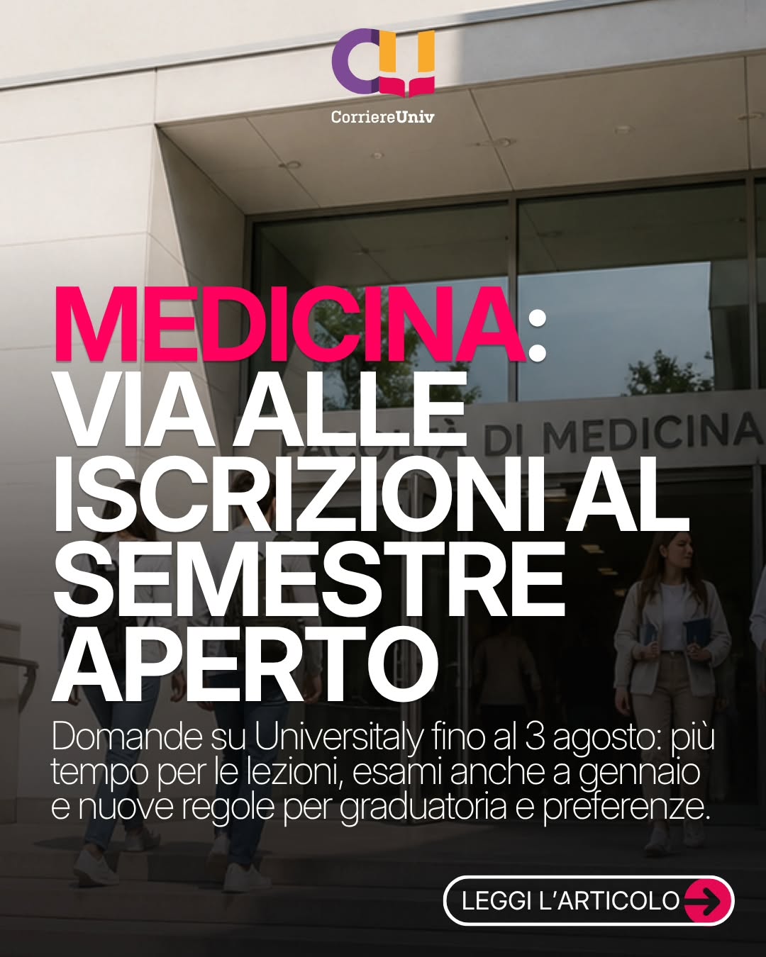 Al via le iscrizioni al Semestre aperto per l’accesso ai corsi di laurea magistrale a ciclo unico in Medicina e chirurgia, Odontoiatria e protesi dentaria e Medicina veterinaria. Il nuovo decreto per l’anno accademico 2026/2027 conferma il percorso di accesso e introduce alcune novità: ampliamento del periodo di lezioni, nuove tempistiche per gli esami e aggiornamenti nelle modalità di valutazione. Un passaggio rilevante per gli studenti che intendono intraprendere il percorso universitario nelle professioni sanitarie. #Medicina #SemestreAperto #Università #Formazione #ProfessioniSanitarie Al via le iscrizioni al Semestre aperto per l’accesso ai corsi di laurea magistrale a ciclo unico in Medicina e chirurgia, Odontoiatria e protesi dentaria e Medicina veterinaria. Il nuovo decreto per l’anno accademico 2026/2027 conferma il percorso di accesso e introduce alcune novità: ampliamento del periodo di lezioni, nuove tempistiche per gli esami e aggiornamenti nelle modalità di valutazione. Un passaggio rilevante per gli studenti che intendono intraprendere il percorso universitario nelle professioni sanitarie. #Medicina #SemestreAperto #Università #Formazione #ProfessioniSanitarie