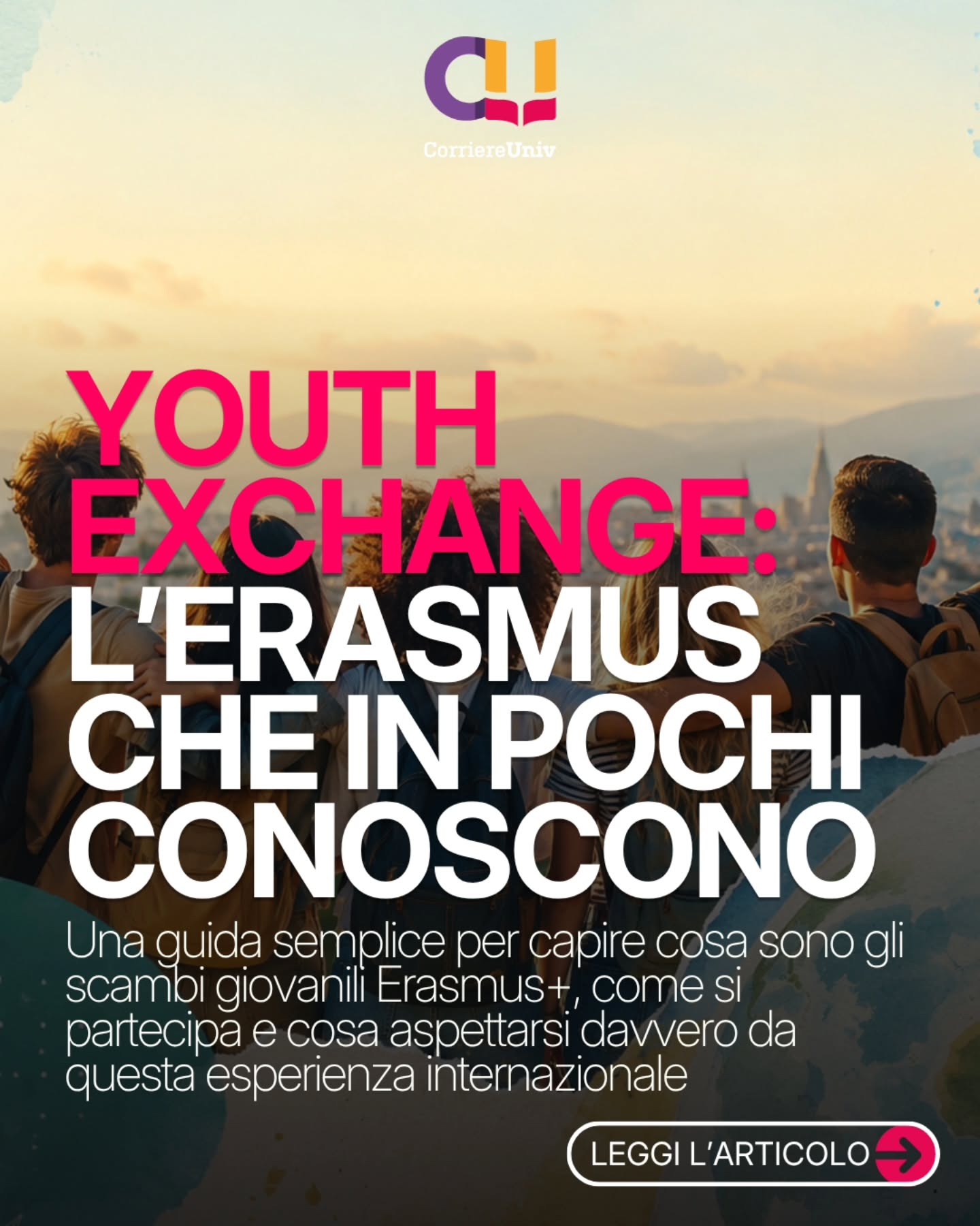Gli youth exchange Erasmus+ permettono a gruppi di giovani provenienti da diversi Paesi europei di incontrarsi, vivere insieme per alcuni giorni e lavorare su temi comuni, sviluppando competenze personali, sociali e interculturali in un contesto informale e internazionale.
Offrono copertura dei principali costi di viaggio e soggiorno, favoriscono la partecipazione attiva, la consapevolezza europea e l’orientamento al futuro, rappresentando un’opportunità concreta per mettersi alla prova, ampliare la propria rete di contatti e valorizzare le proprie soft skills in vista di studio e lavoro. #youthexchange #erasmusplus #opportunitàgiovani #giovaniineuropa #mobilitàinternazionale Gli youth exchange Erasmus+ permettono a gruppi di giovani provenienti da diversi Paesi europei di incontrarsi, vivere insieme per alcuni giorni e lavorare su temi comuni, sviluppando competenze personali, sociali e interculturali in un contesto informale e internazionale.
Offrono copertura dei principali costi di viaggio e soggiorno, favoriscono la partecipazione attiva, la consapevolezza europea e l’orientamento al futuro, rappresentando un’opportunità concreta per mettersi alla prova, ampliare la propria rete di contatti e valorizzare le proprie soft skills in vista di studio e lavoro. #youthexchange #erasmusplus #opportunitàgiovani #giovaniineuropa #mobilitàinternazionale