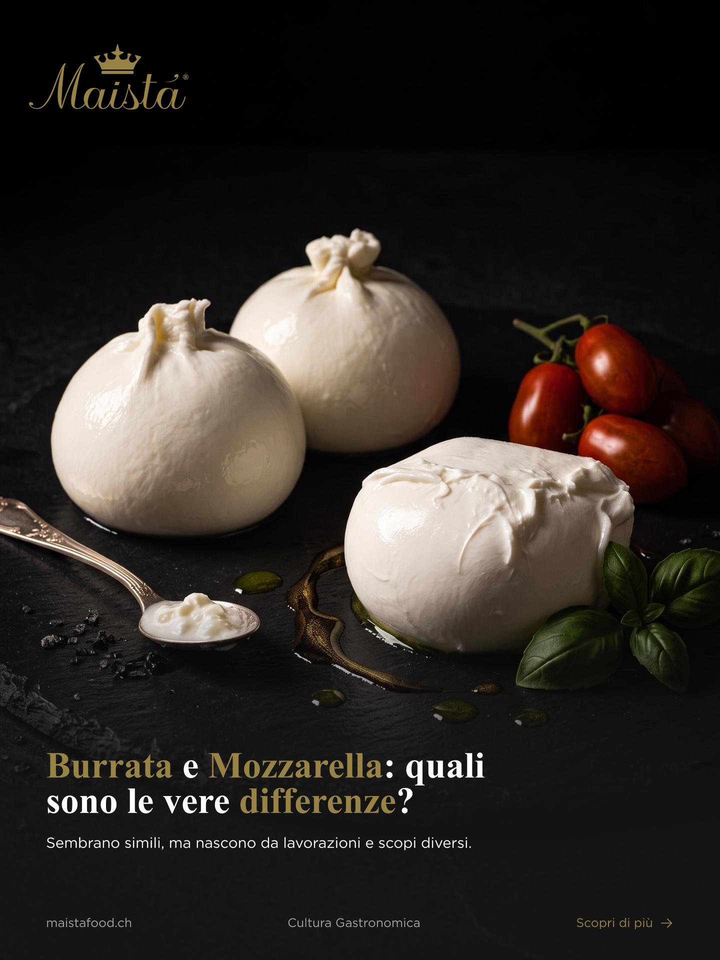 🇮🇹 Cultura Gastronomica Maistà
Un viaggio tra prodotti, tradizioni e piccoli dettagli che raccontano la cultura gastronomica italiana. Perché conoscere ciò che portiamo in tavola significa apprezzarlo ancora di più.
👑 Burrata e Mozzarella: quali sono le vere differenze?
Sembrano gemelle, ma nascono da lavorazioni diverse e rispondono a esigenze diverse in cucina. La burrata custodisce dentro di sé la sua parte più cremosa; la mozzarella di bufala punta su struttura e carattere. Nel carosello scopriamo cosa le distingue davvero, oltre l'aspetto.
Scorri e scopri quale scegliere per ogni piatto.
📩 Info e ordini:
orders@maistafood.ch | info@maistafood.ch
#MaistaFood #CulturaGastronomica #Burrata #MozzarellaDiBufala #FormaggiItaliani